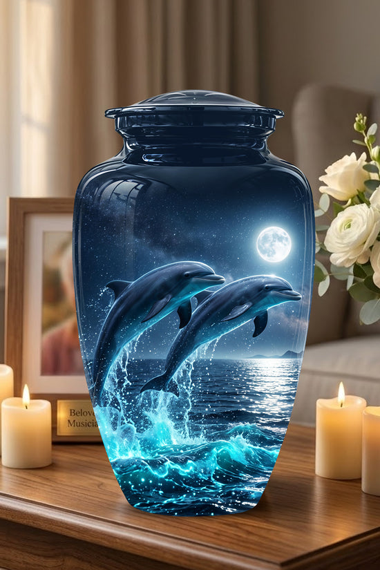 Beautiful Playful Dolphin Cremation Urn - Custom Moonlight Urns For Women