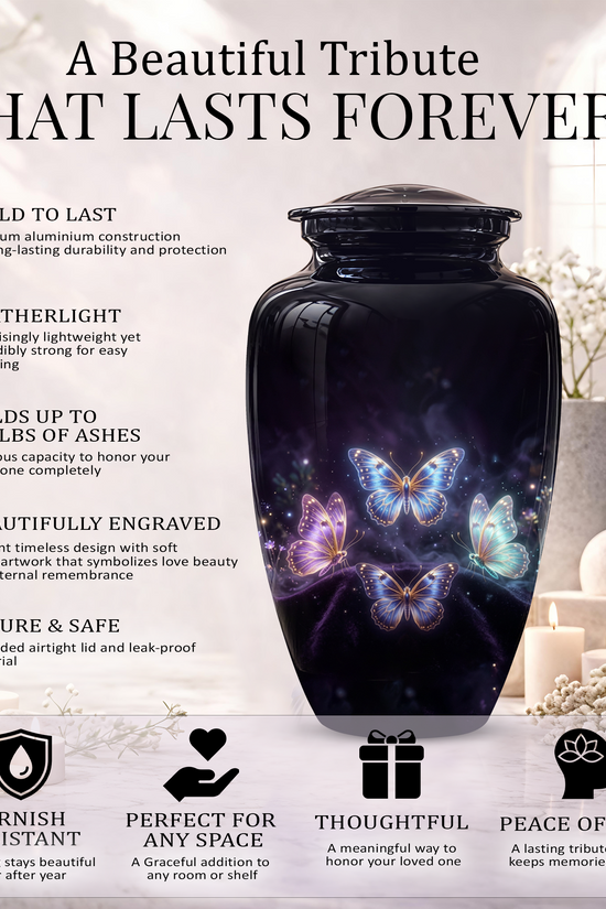 Flying Butterfly Urns For Mom Ashes - Handcrafted Black Cremation Urns