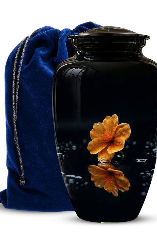 Decorative Yellow Flower Themed Urn - Decorative Black Urns For Ashes