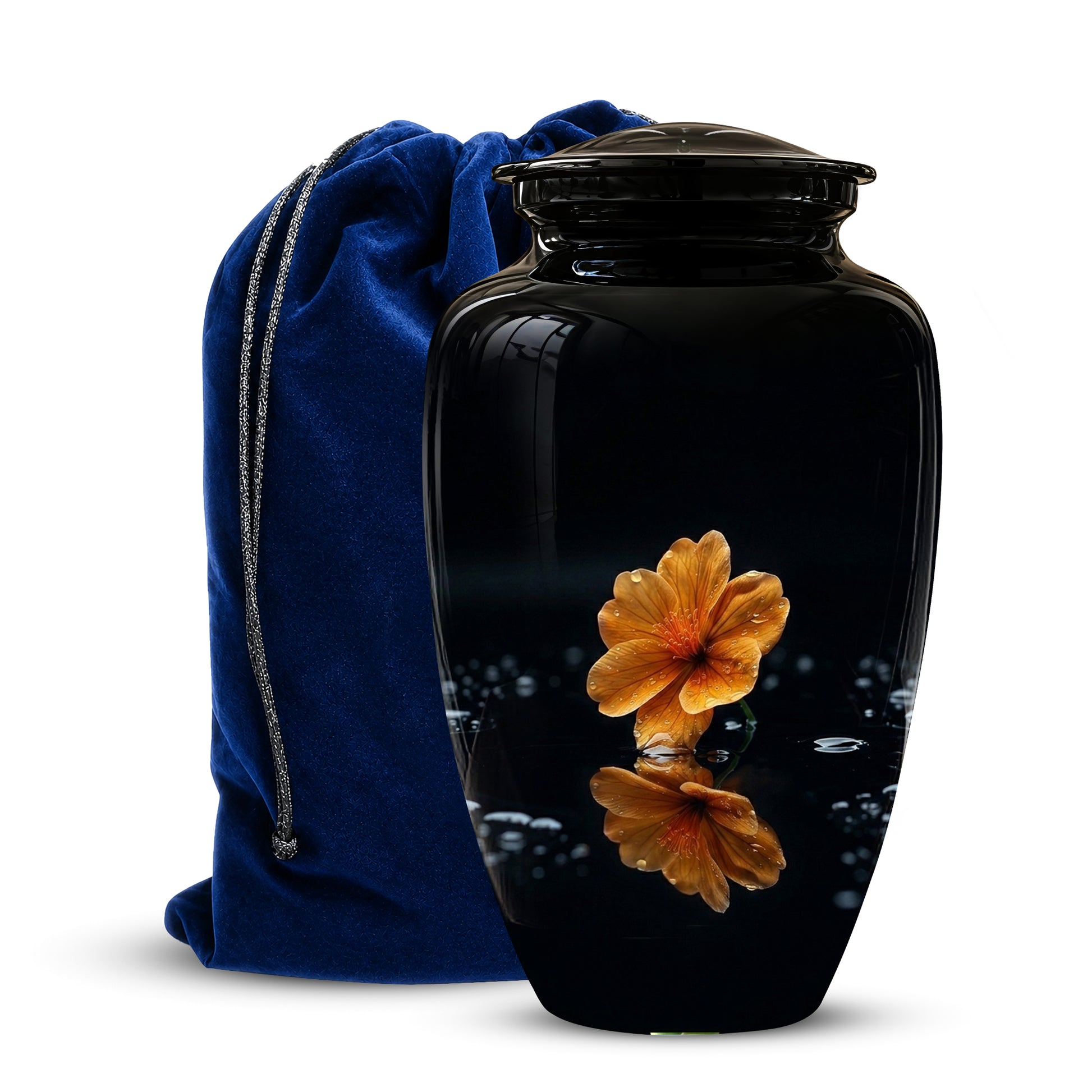 Decorative Yellow Flower Themed Urn - Decorative Black Urns For Ashes