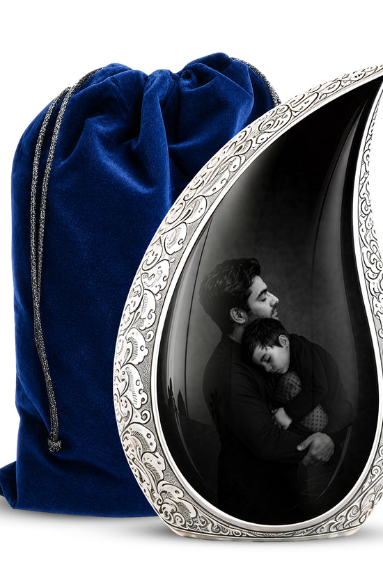 Black Father & Son Memorial Urn - Custom Cremation To Tribute Dad Ashes