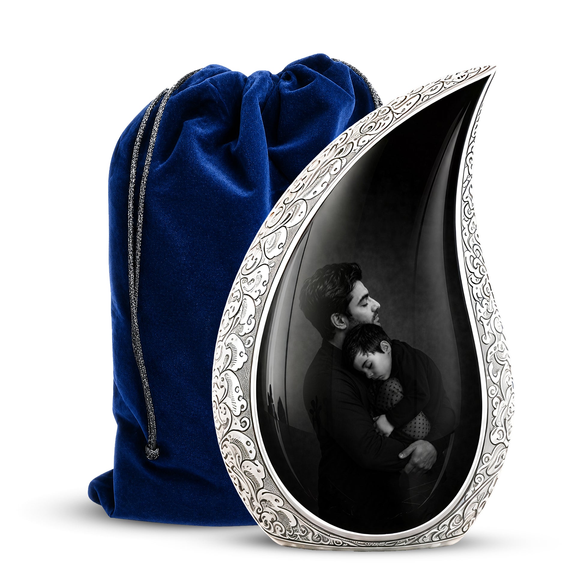 Black Father & Son Memorial Urn - Custom Cremation To Tribute Dad Ashes
