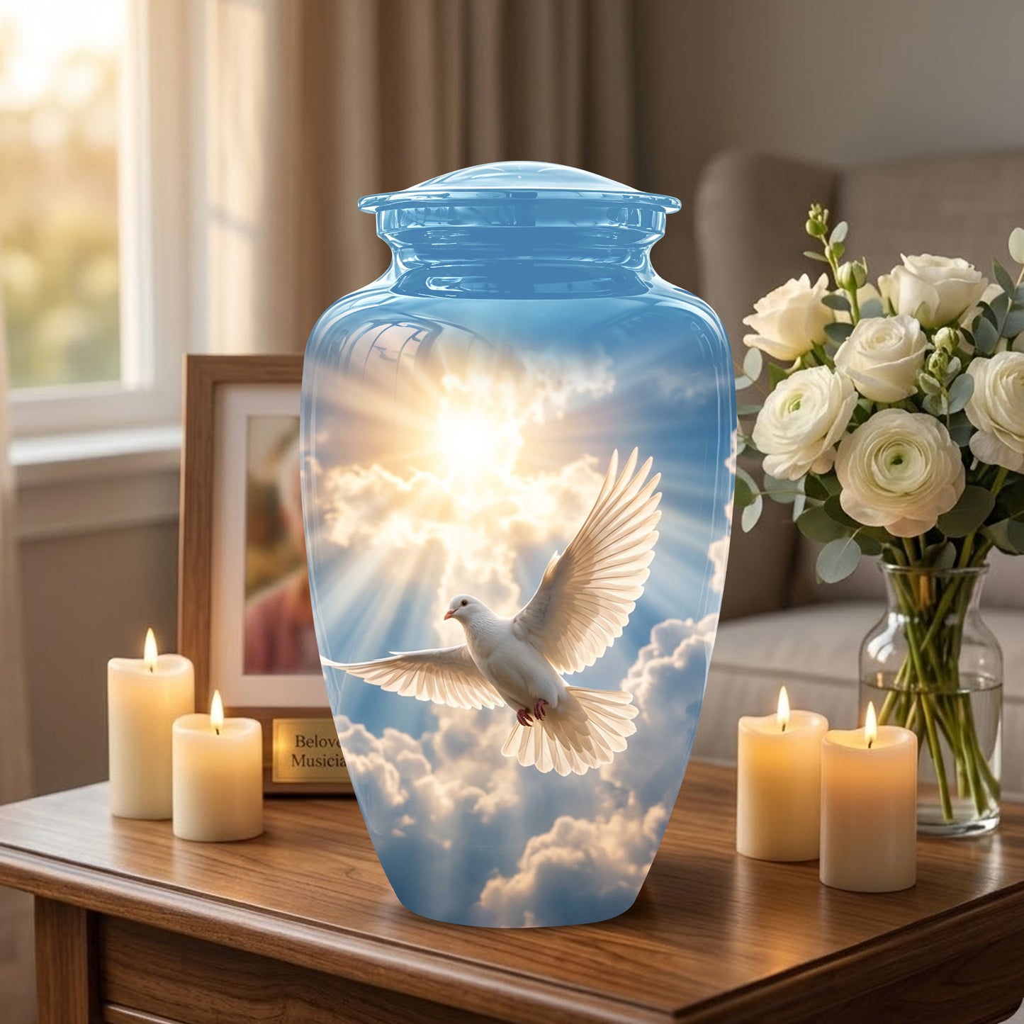 White Dove Bird Themed Urn - Custom Handcrafted Memorial Urns For Ashes