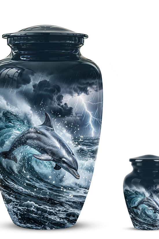 Black Dolphin In Storm Rain - Personalized Funeral Urns For Warriors