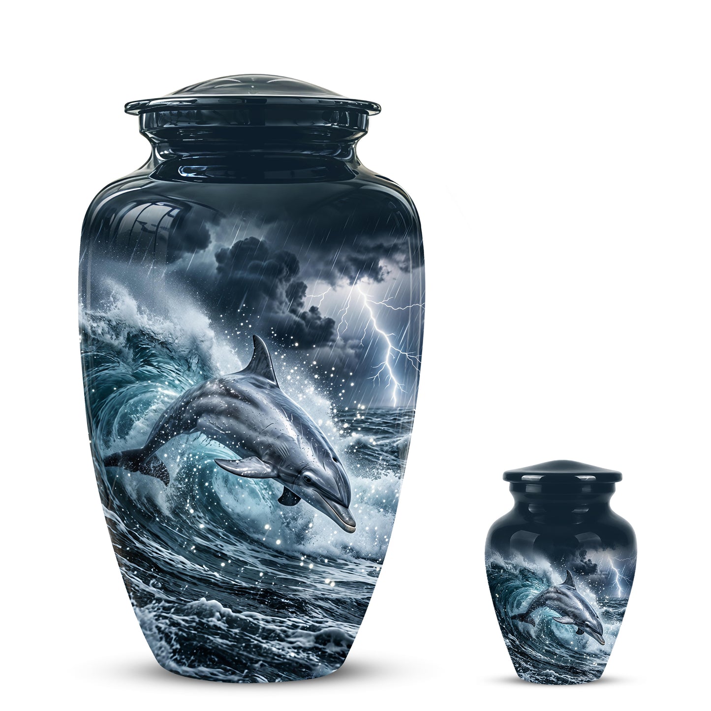 Black Dolphin In Storm Rain - Personalized Funeral Urns For Warriors