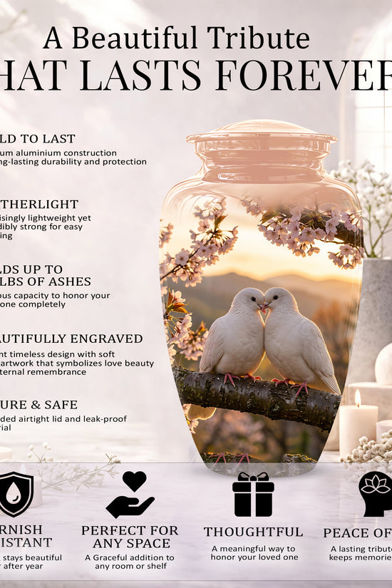 White Couple Dove - Peaceful Memorial Urns To Tribute Lover's Ashes