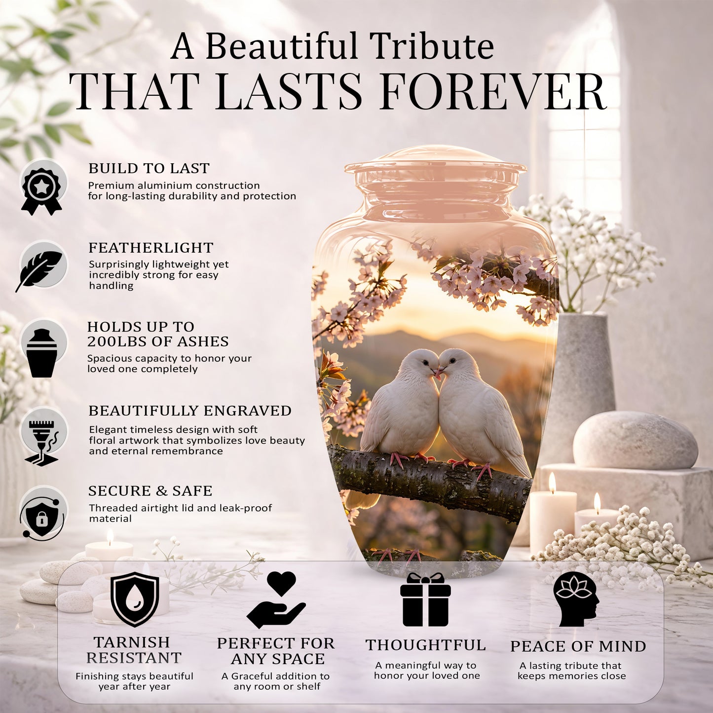White Couple Dove - Peaceful Memorial Urns To Tribute Lover's Ashes