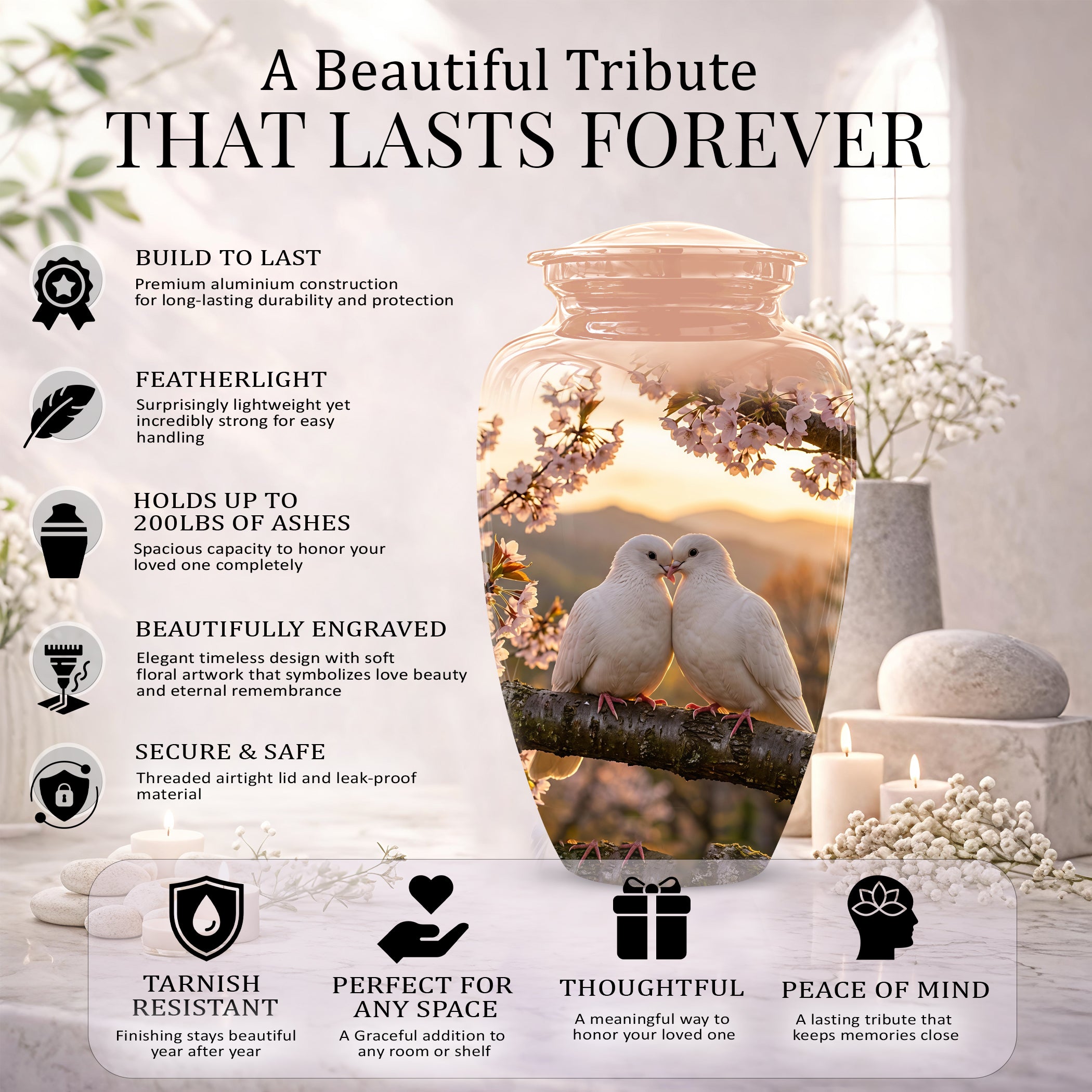 White Couple Dove - Peaceful Memorial Urns To Tribute Lover's Ashes