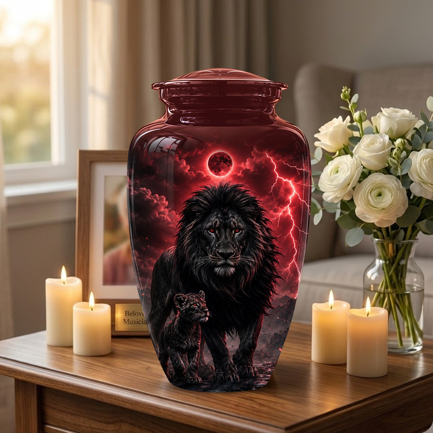 Lion With Cub Urn - Handcrafted Personalized Lion Burial Urn For Ashes