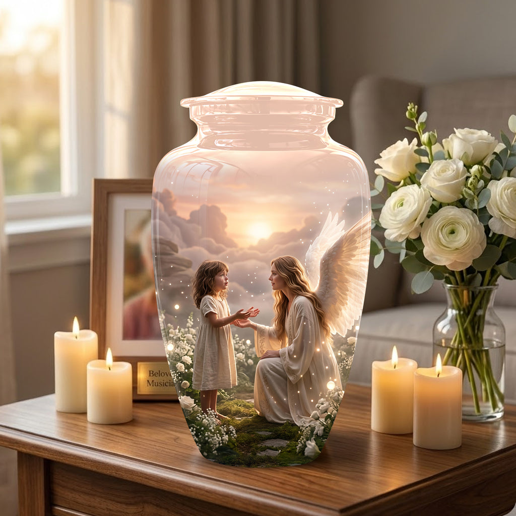 Angel Mom With Girl Child - Beautiful Artistic Custom Urns For Mom Ashes