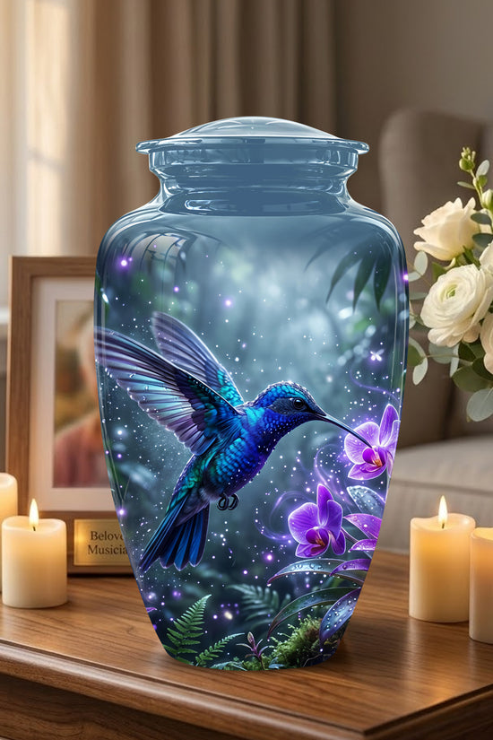 Flying Blue Hummingbird Urn - Majestic Memorial Urns For Human Ashes