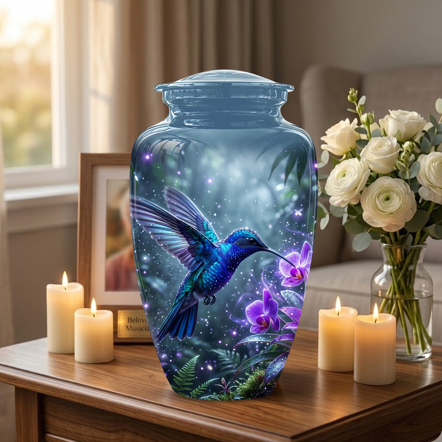Flying Blue Hummingbird Urn - Majestic Memorial Urns For Human Ashes