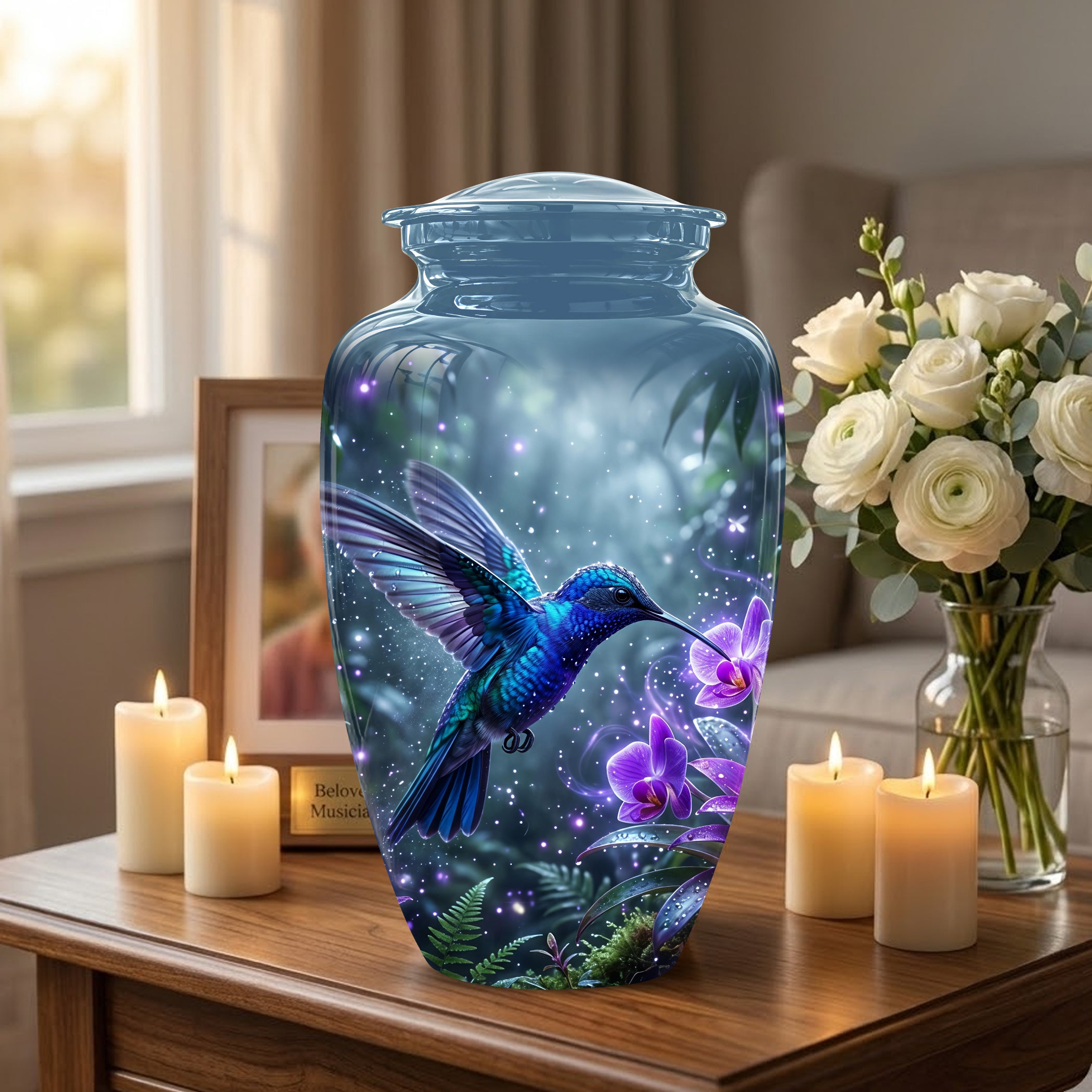Flying Blue Hummingbird Urn - Majestic Memorial Urns For Human Ashes