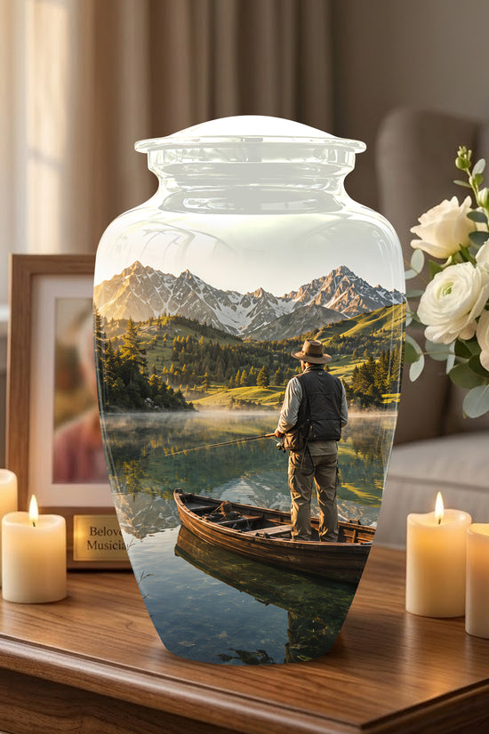 Fishing Cremation Urn - Artistic Landscape Fishing Urns For Dad Ashes