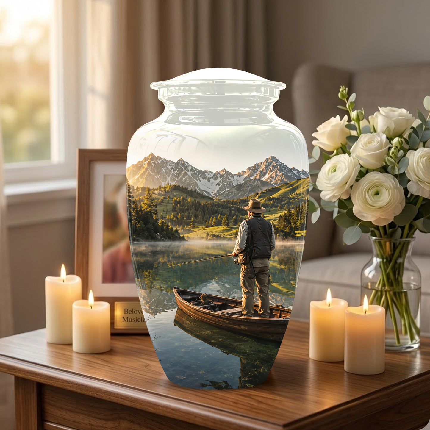 Fishing Cremation Urn - Artistic Landscape Fishing Urns For Dad Ashes