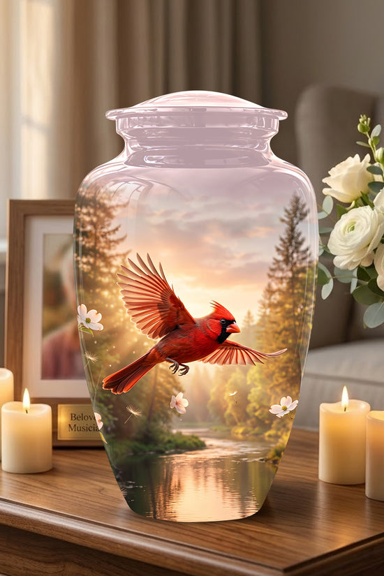 Red Flying Cardinal Bird - Personalized Memorial Urn For Human Ashes