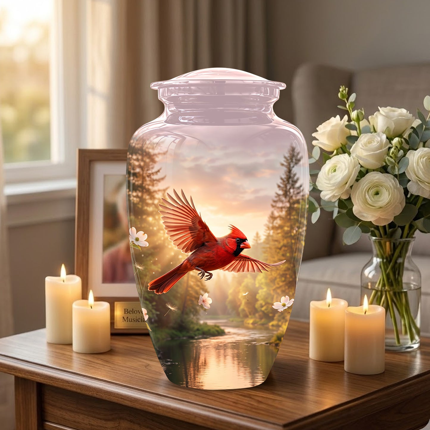 Red Flying Cardinal Bird - Personalized Memorial Urn For Human Ashes