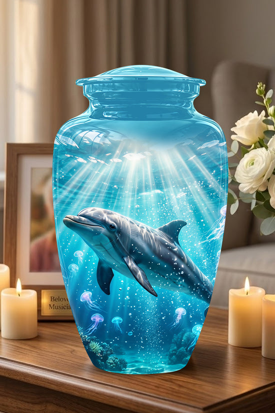 Dolphin Themed Urn - Beautifully Handcrafted Burial Urns For Mom Ashes