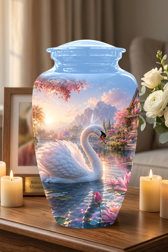 White Swan Themed Urn - Beautiful Custom Memorial Urns For Men & Women