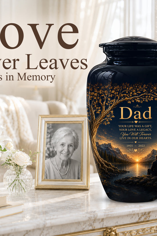 Mountain Memorial Urn for Dad – Black Funeral Urn for Human Ashes