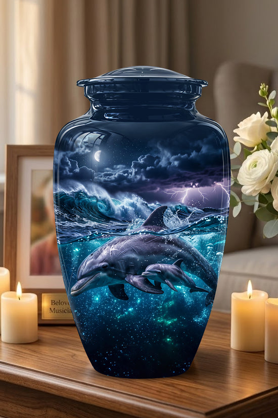 Dolphin Cremation Urn for Ashes –  Beautiful Ocean Storm Memorial Art
