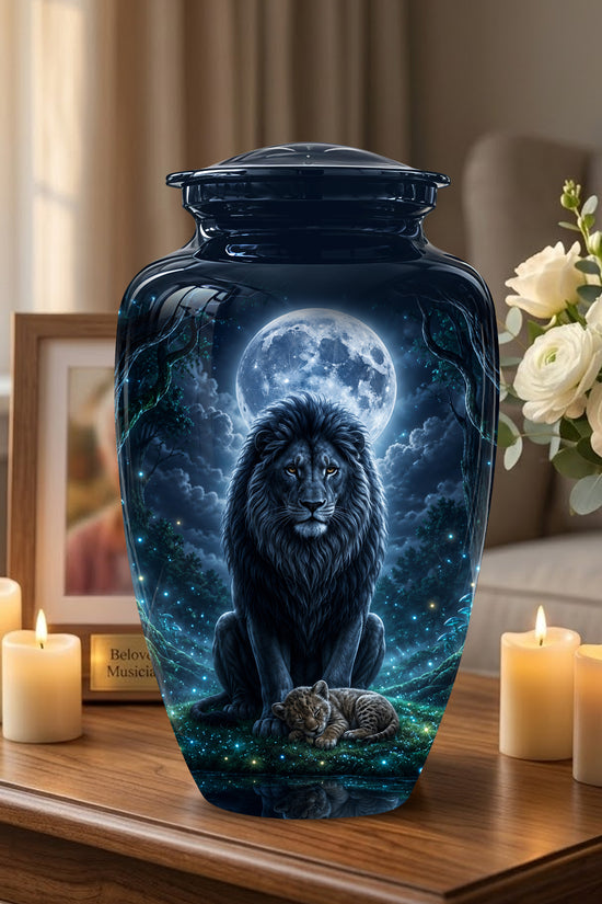 Lion And Moon Memorial Urn - Lion Adult Male Funeral Urns For Ashes