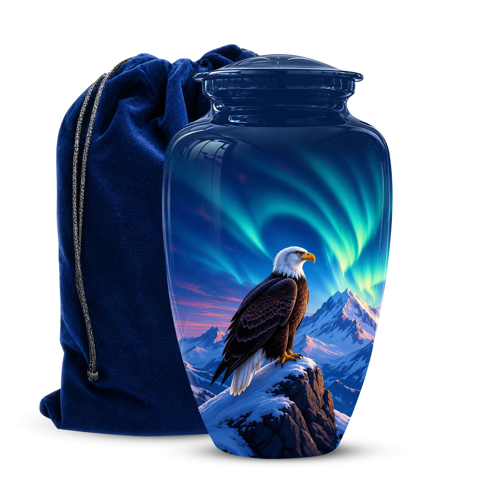 Personalized Bald Eagle Cremation Urn - Northern Lights Memorial Urns For Ashes