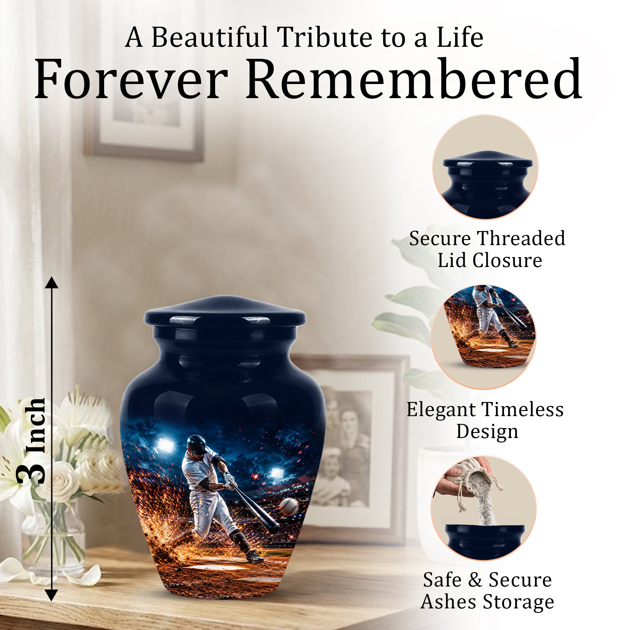 Elegant Baseball Funeral Urn - Decorative Burial Urns For Human Ashes