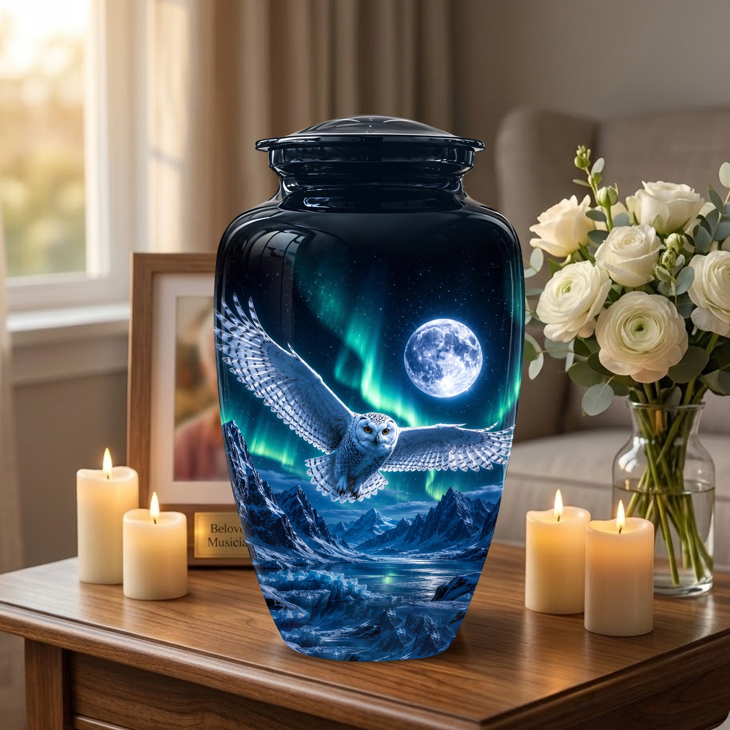 Flying Owl Adult Memorial Urn - Artistic Handcrafted Burial Urns For Ashes