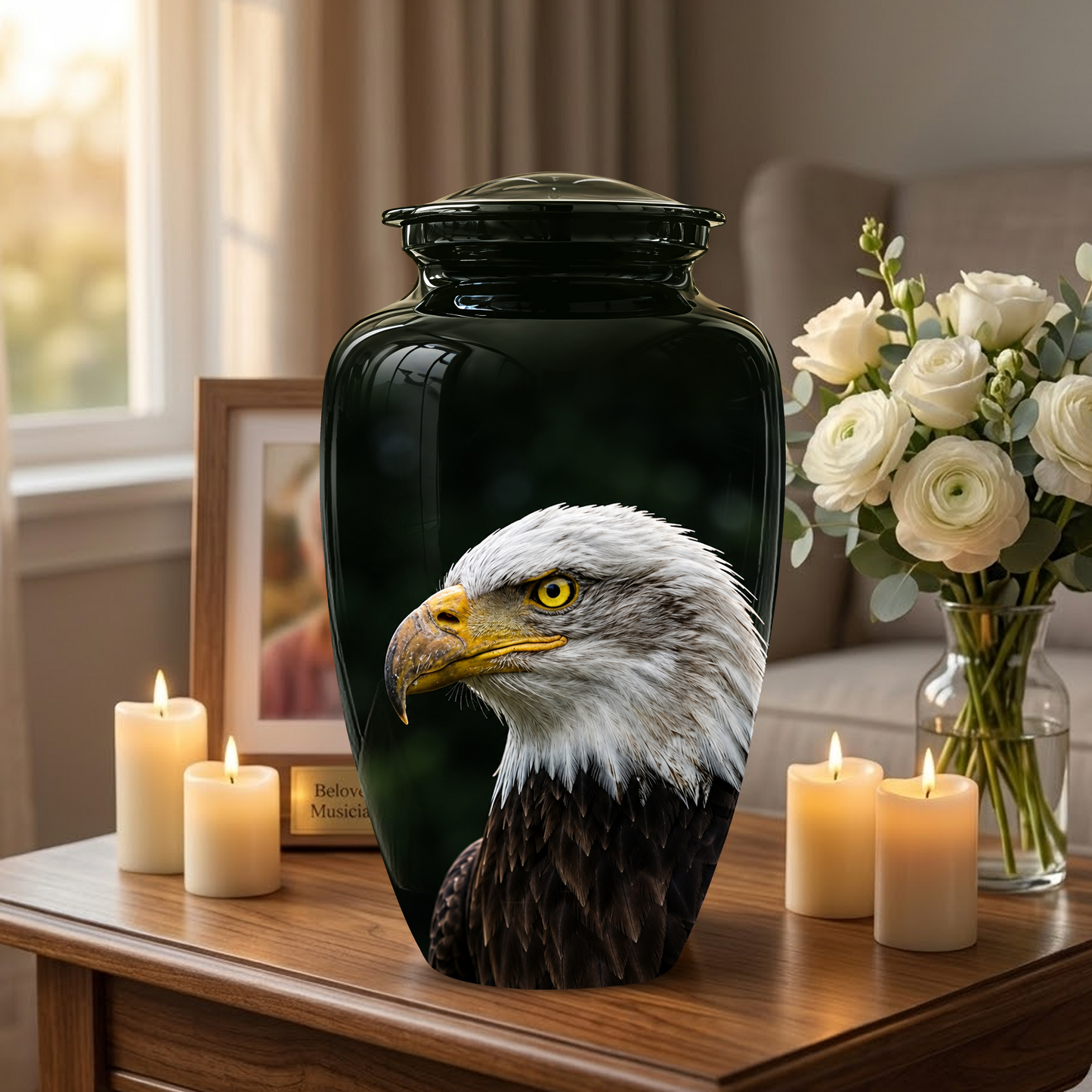 Patriotic Eagle Cremation Urn - Black Memorial Father Urns For Ashes