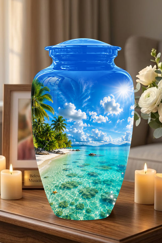 Beach Themed Memorial Urn - Beautifully Handcrafted Urns For Human Ash