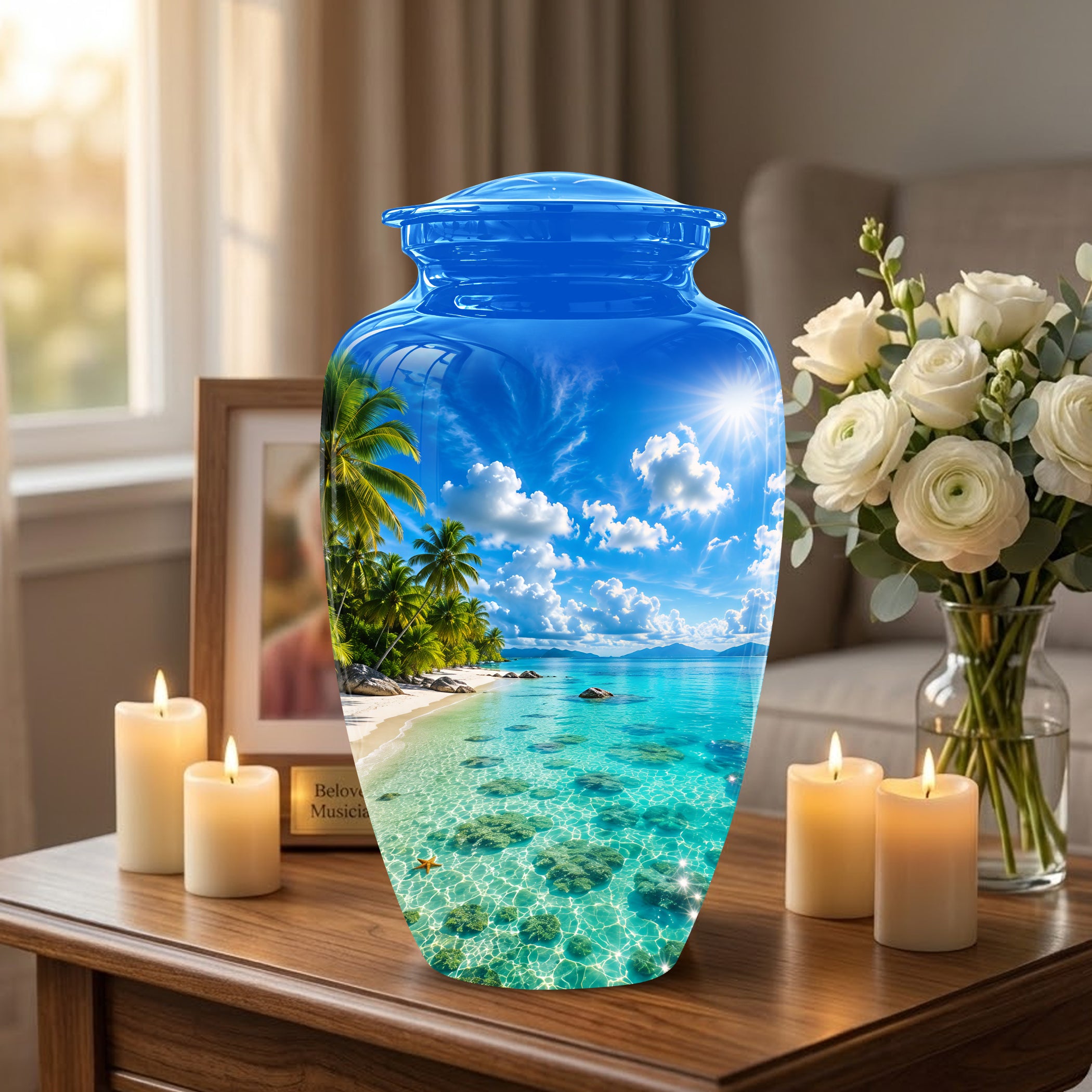 Beach Themed Memorial Urn - Beautifully Handcrafted Urns For Human Ash