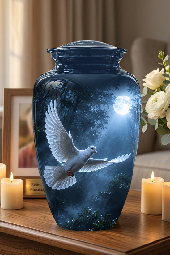 White Flying Dove Cremation Urn - Night Moon Memorial Urns For Ashes