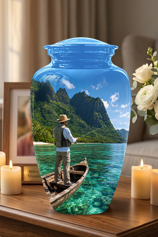 Father Fishing Cremation Urn - Majestic Memorial Urns For Human Ashes