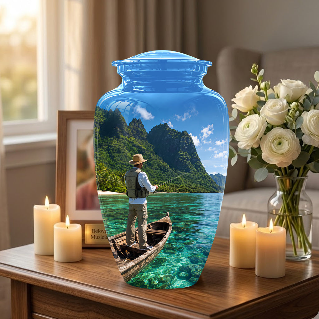 Father Fishing Cremation Urn - Majestic Memorial Urns For Human Ashes