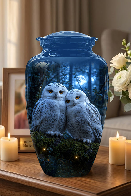 Snowy Owl Cremation Urn - Majestic Blue Memorial Urns For Human Ashes