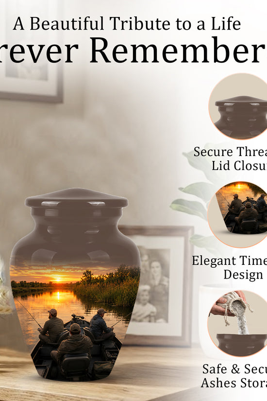 Fisherman Sunset Cremation Urn - Personalized Burial Urns For Ashes