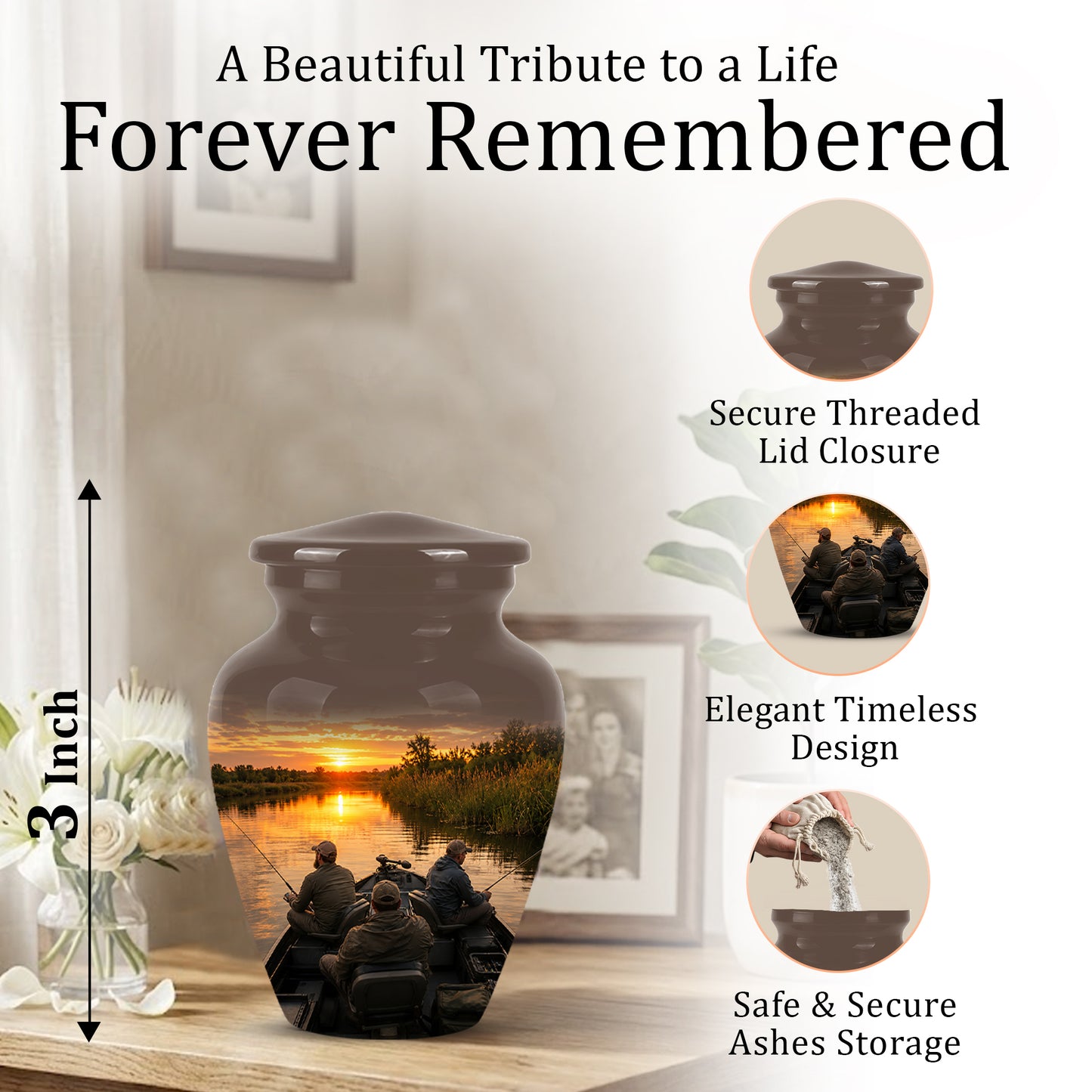 Fisherman Sunset Cremation Urn - Personalized Burial Urns For Ashes