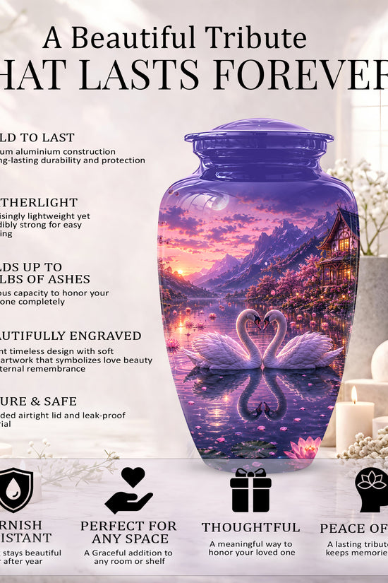 Couple Swan Cremation Urn - Purple Memorial Urns For Loved Ones Ashes