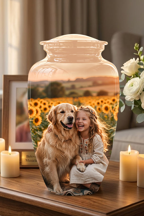 Golden Retriever With Girl - Beautifully Handcrafted Urns For Pet Ashes