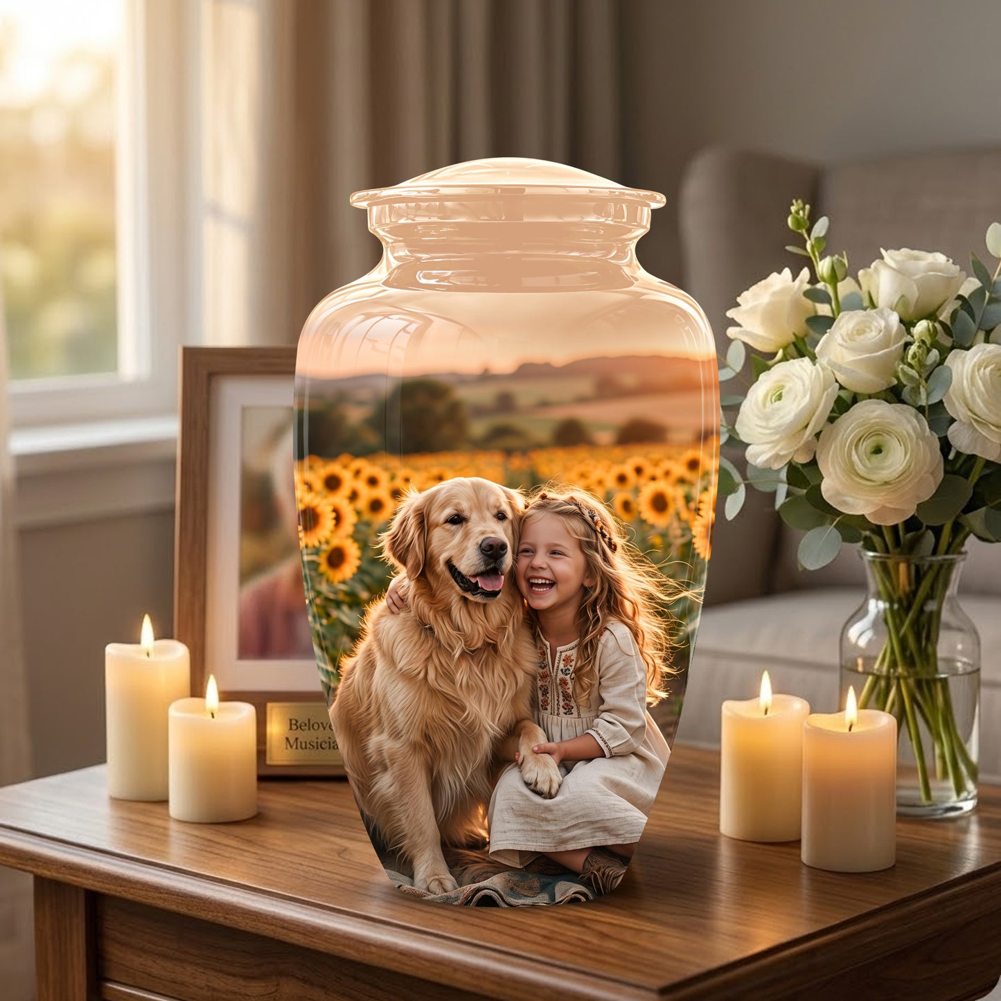 Golden Retriever With Girl - Beautifully Handcrafted Urns For Pet Ashes