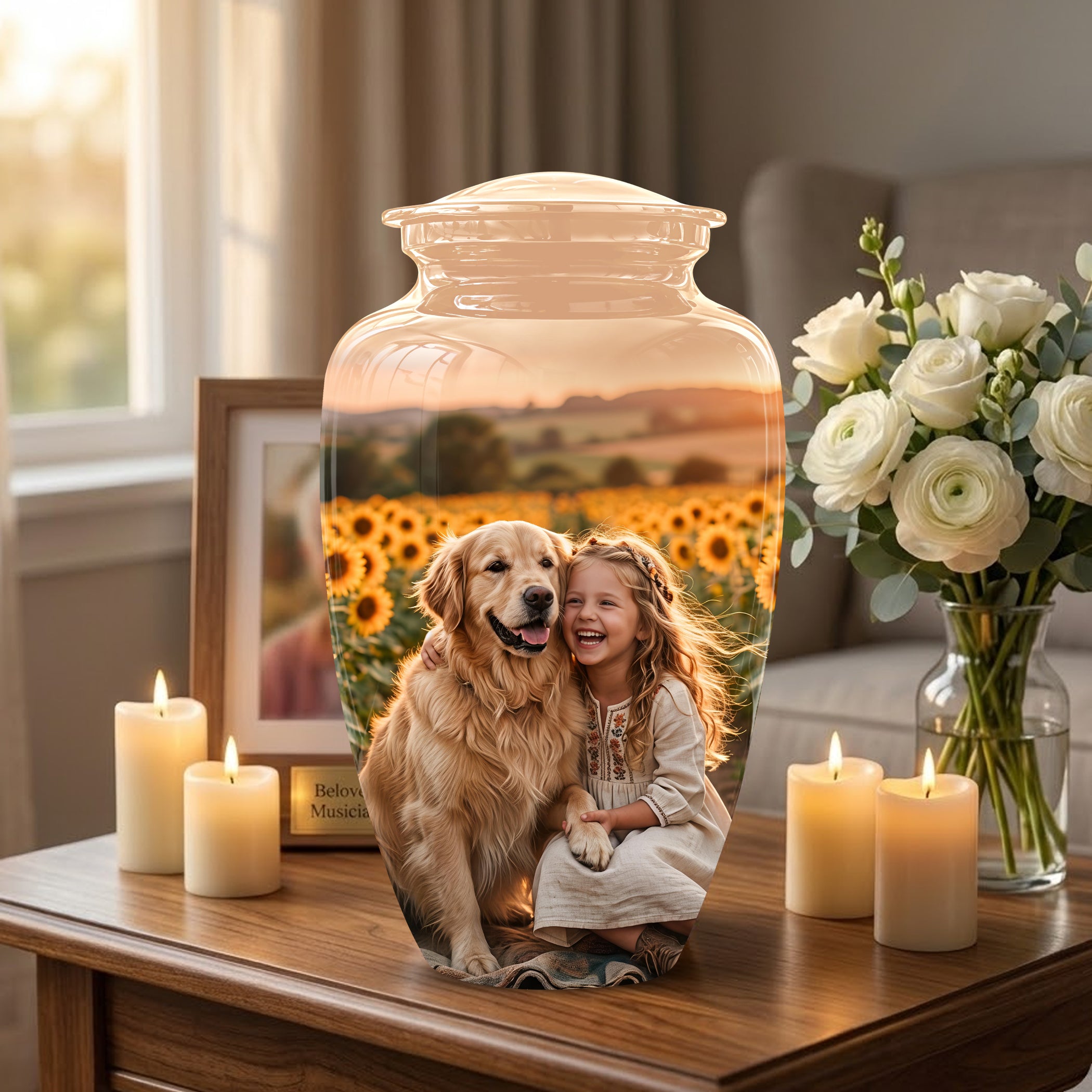 Golden Retriever With Girl - Beautifully Handcrafted Urns For Pet Ashes