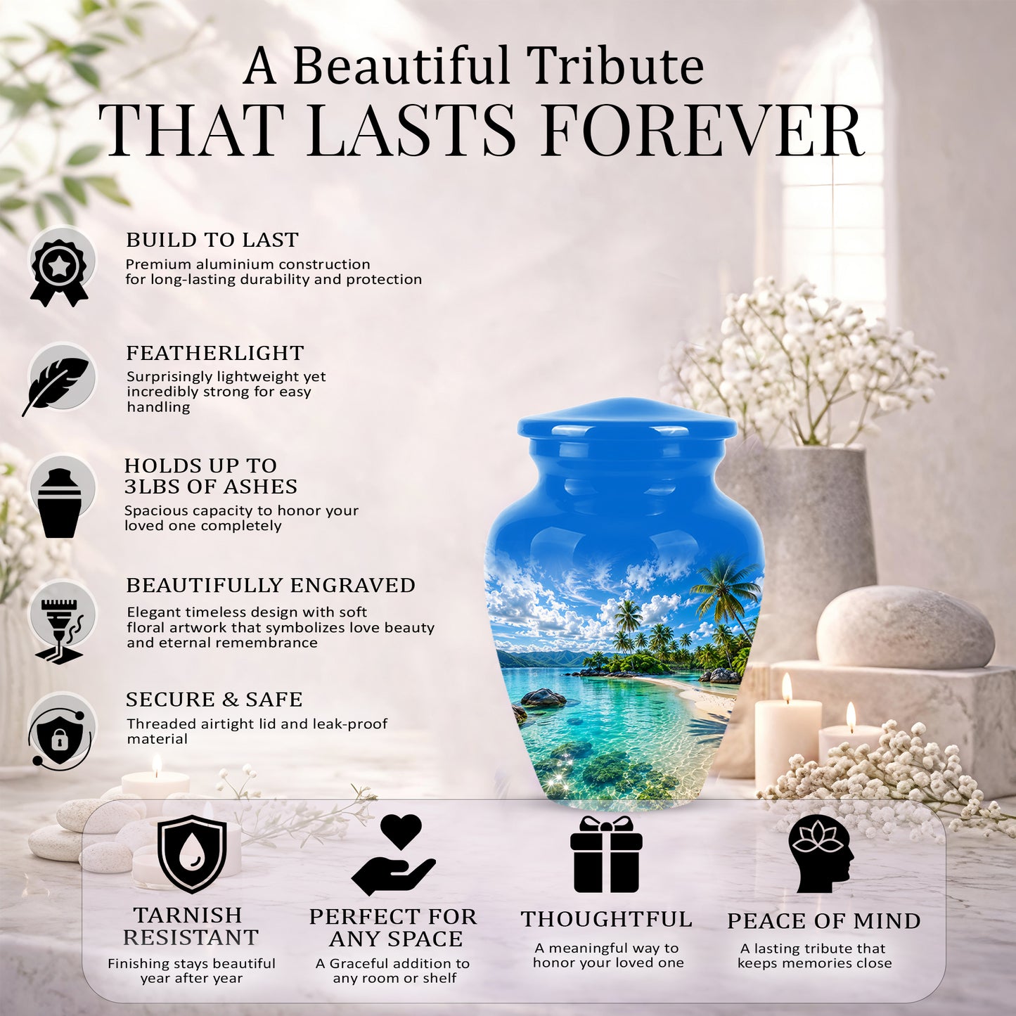 Beach Themed Burial Urn - Personalized Cremation Urns For Human Ashes