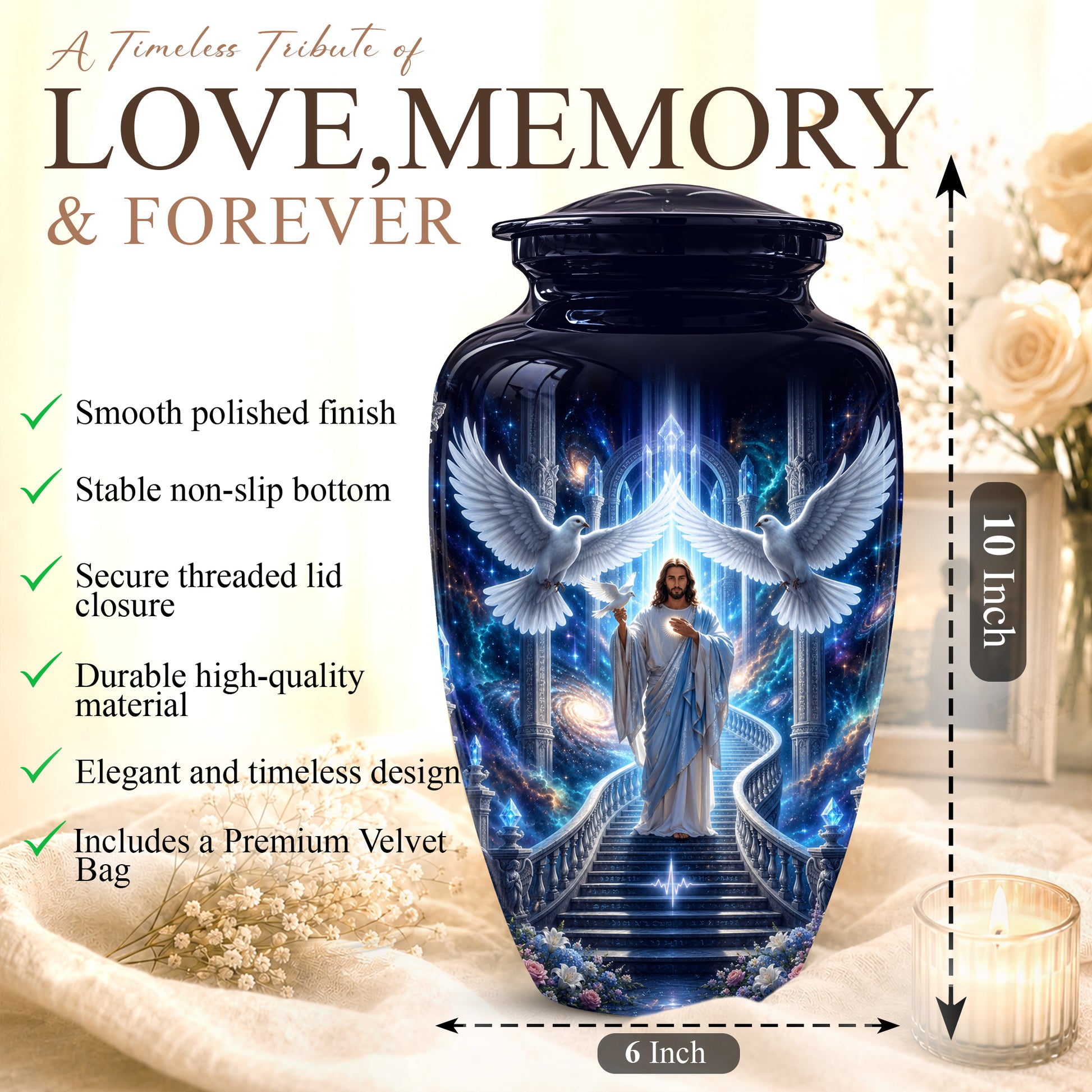 Jesus & White Dove Cremation Urn - Custom Spiritual Urns On Wholesale Price