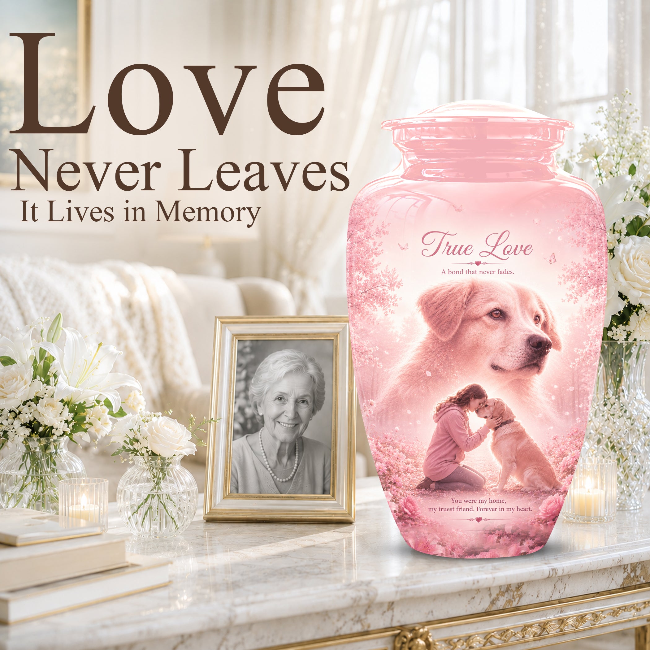 Pink Pet Dog Memorial Urn – Dog Burial Urn for Pets Ashes