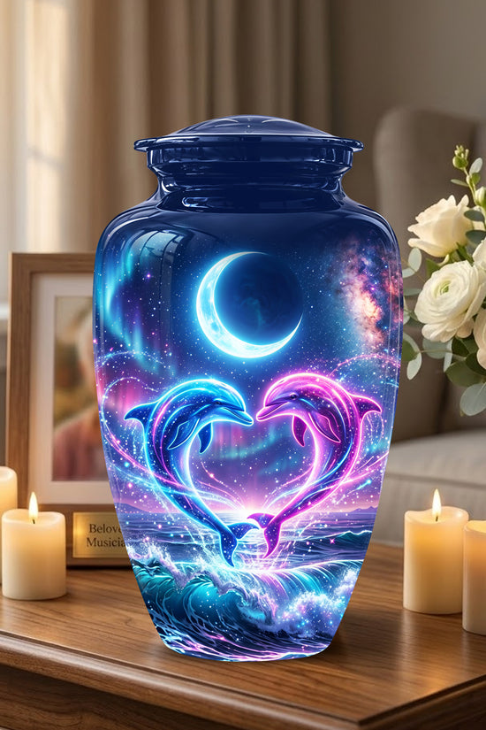 Heart Dolphin Cremation Urn for Ashes – Celestial Moon Memorial Urns