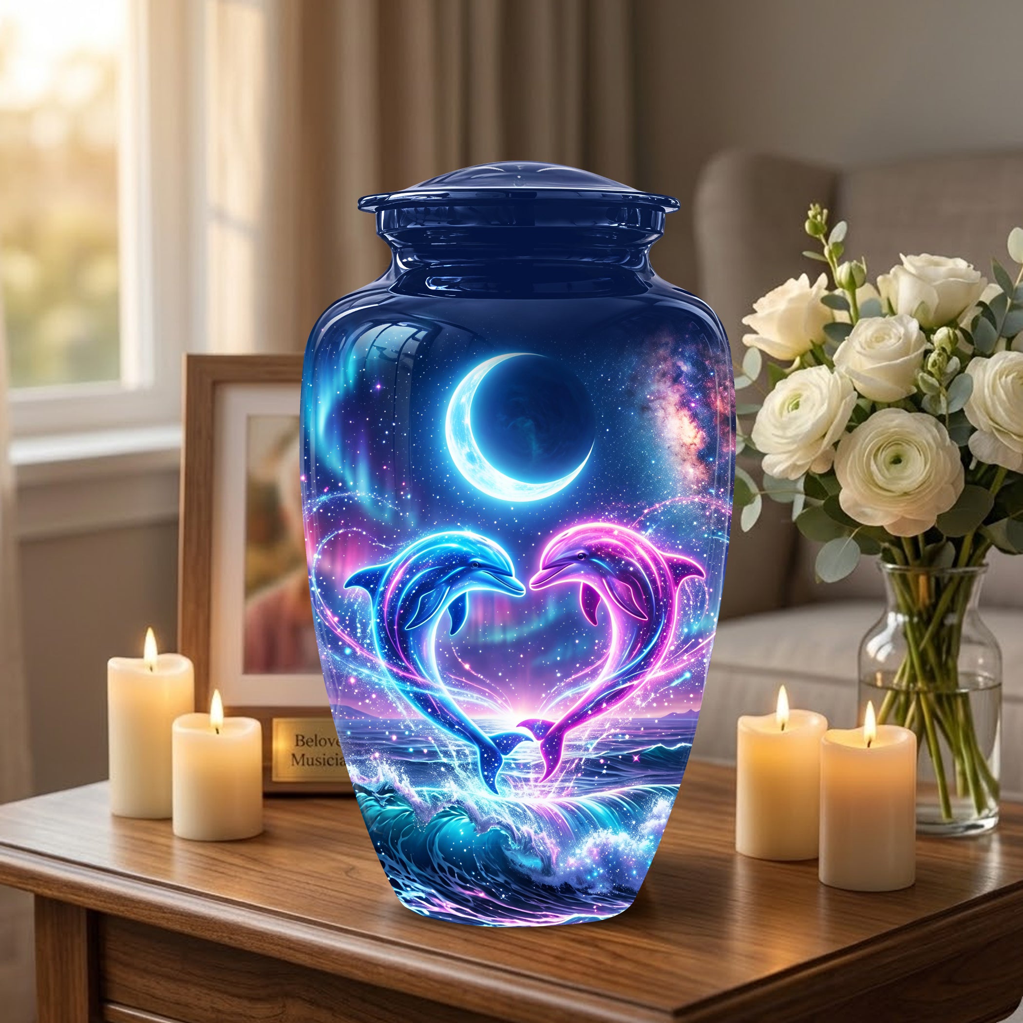 Heart Dolphin Cremation Urn for Ashes – Celestial Moon Memorial Urns