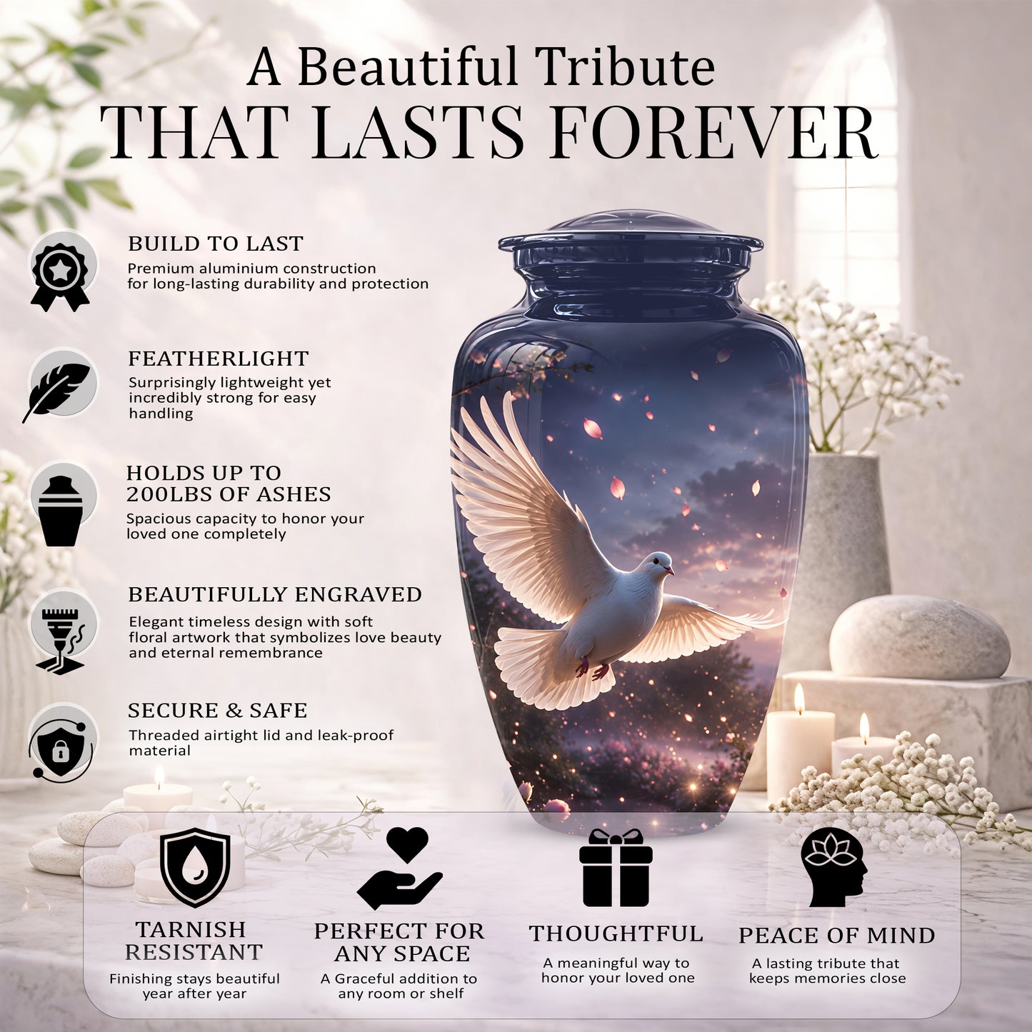 Flying White Dove Cremation Urn - Classic Memorial Urns For Adult Ashes