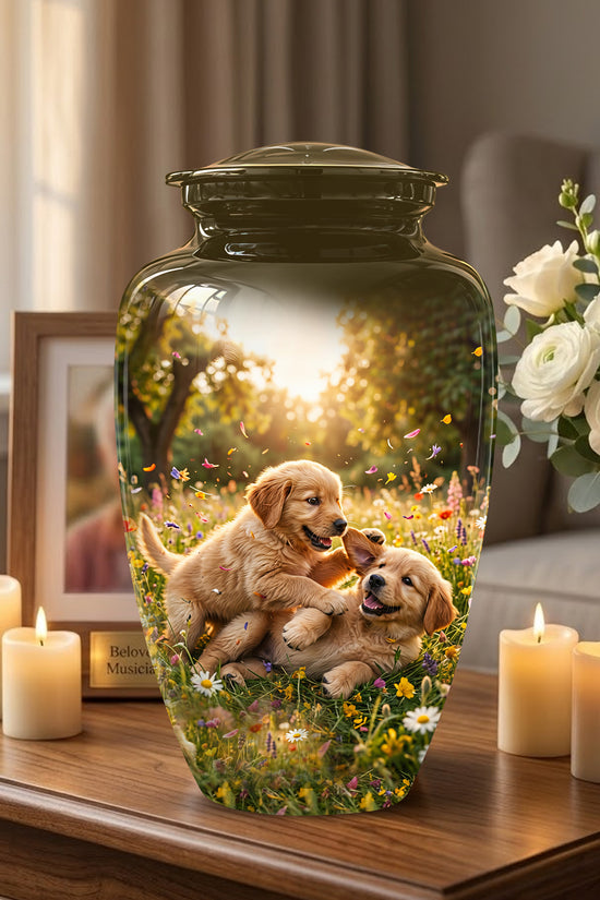 Cute Playing Puppies Memorial Urn - Custom Urns For Dog Friends Ashes