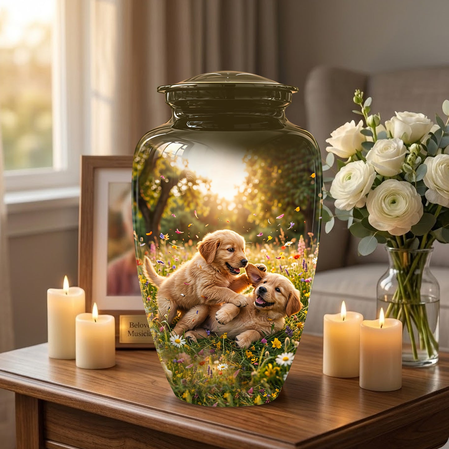 Cute Playing Puppies Memorial Urn - Custom Urns For Dog Friends Ashes